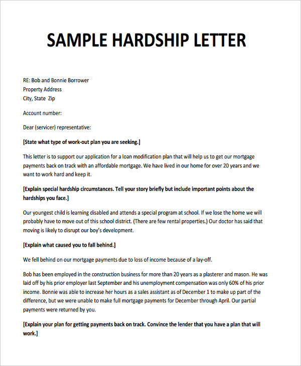 letter of hardship