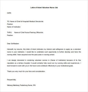 letter of intent for job letter of intent volunteer nurse job free editable doc