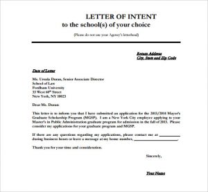 letter of intent format school application letter of intent template pdf download