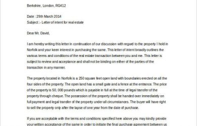 letter of intent real estate letter of intent real estate in doc