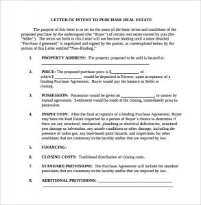 letter of intent real estate real estate purchase letter of intent template pdf printable