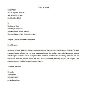 letter of intent sample 585600 10 letter of intent for a job templates free sample example
