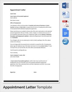 letter of intent to hire employee appointment letter template