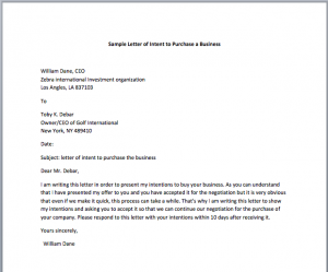 letter of intent to purchase business letter of intent to purchase business