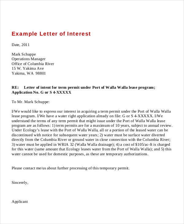 letter of interest sample