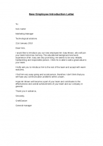 letter of introduction for employment new employee introduction letter