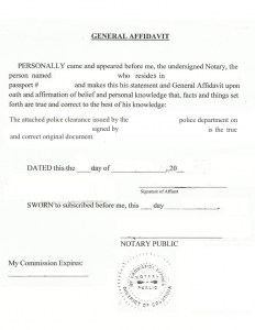 letter of knowing someone for immigration sample sample general affidavit for police clearance notarization