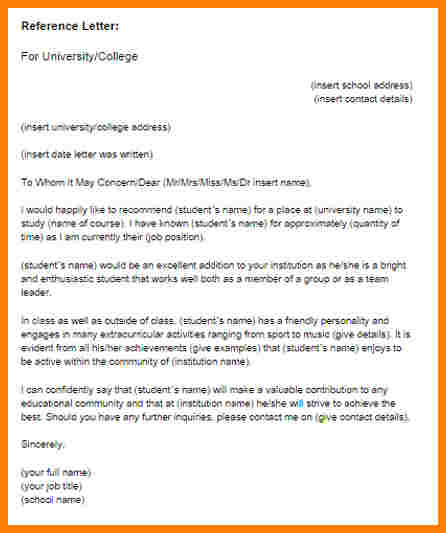 letter of recommendation for a student