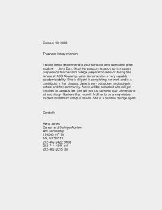 letter of recommendation for a student letter of recommendation template for student internship