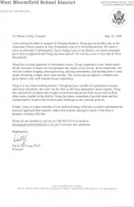 letter of recommendation for a teacher doug beddow music teacher recommendation letter