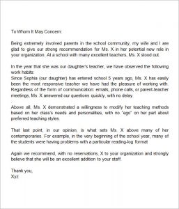 letter of recommendation for a teacher letter of recommendation for teacher from parent