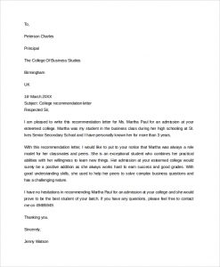 letter of recommendation for college business college recommendation letter