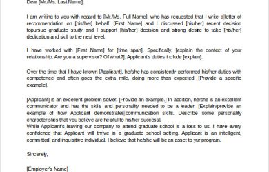 letter of recommendation for graduate school letter of recommendation for graduate school from employer in word