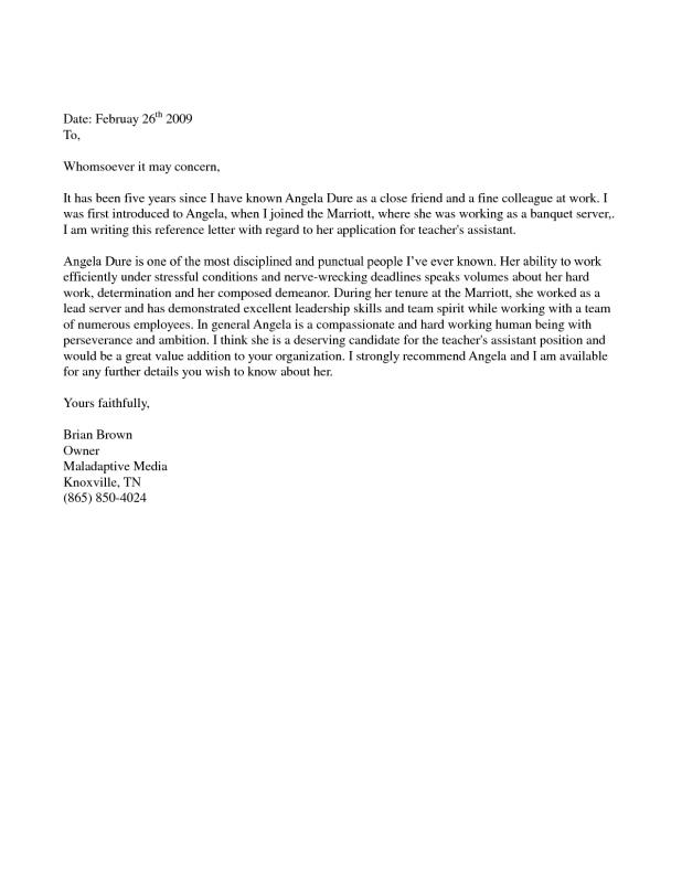 letter of recommendation for immigration