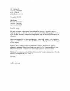 letter of recommendation for masters program graduate school application cover letter