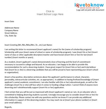 letter of recommendation template for student