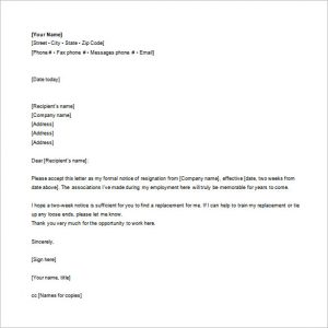 letter of resignation email employee email resignation letter word free download