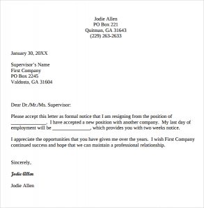 letter of resignation email resignation email format