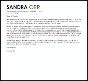 letter of resignation nursing rn resignation letter