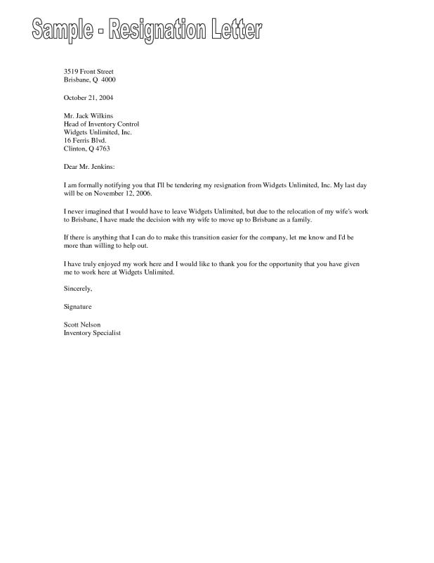 letter of resignation template