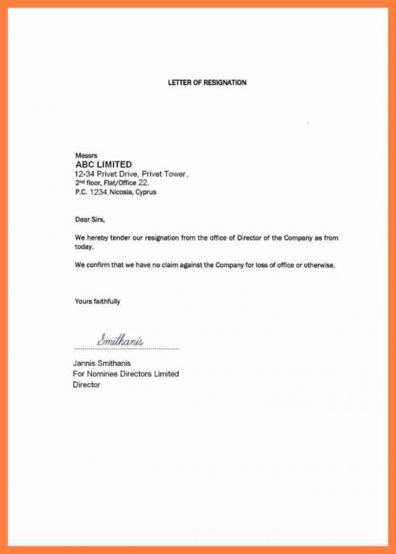 letter of resignation template free