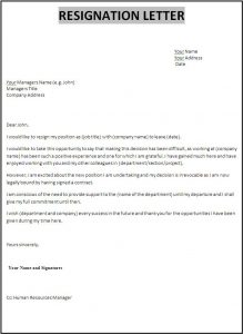 letter of resignation templates sample resignation letter