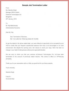 letter of termination of employment example of job termination letter