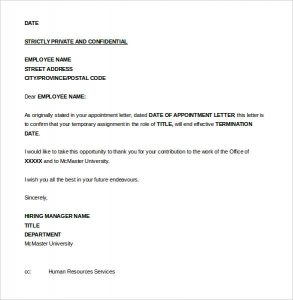 letter of termination of employment seasonal job termination letter to employee word format