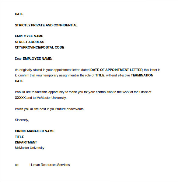 letter of termination of employment