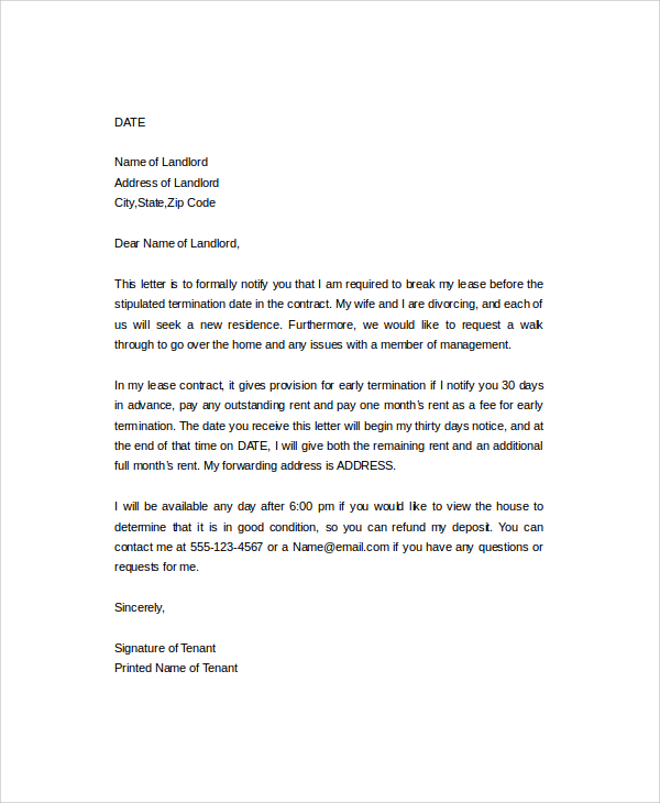 letter to break lease