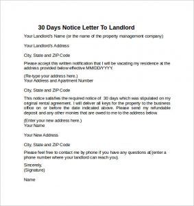 letter to land lord days notice letter to landlord example