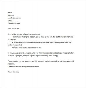 letter to land lord complaint letter to landlord free download