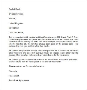 letter to land lord landlord reference letter example