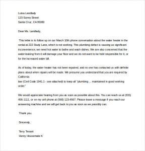letter to land lord request for repair complaint letter to landlord