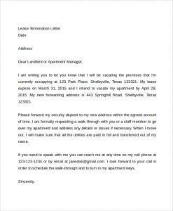 letter to landloard lease termination letter to landloard