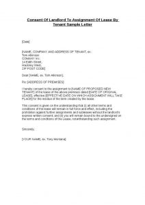 letter to lanlord consent of landlord to assignment of lease tenant sample letter letter of consent