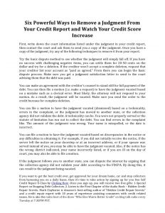 letter to vacate six powerful ways to remove a judgment from your credit report and watch your credit score increase