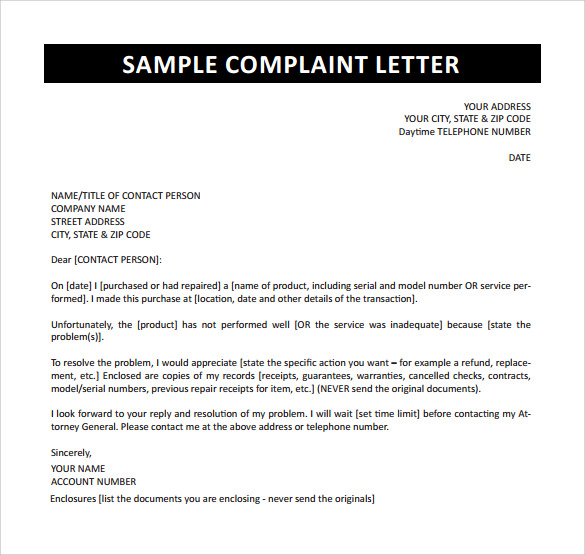 letters of complaint samples