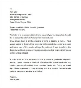 letters of intent nursing school application cover letter