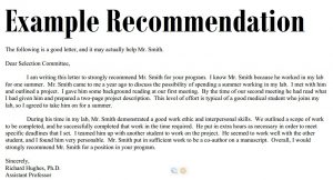 letters of recommendation example recommendation letter
