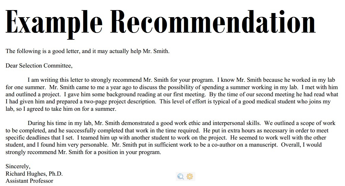 letters of recommendation example