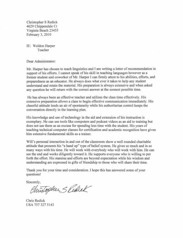 letters of recommendation example