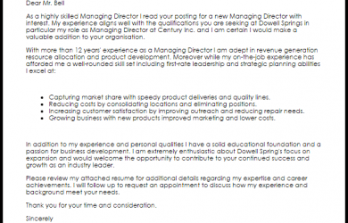 letters of recommendation for a job managing director