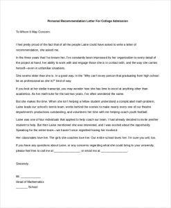 letters of recommendation for college personal recommendation letter for college admission
