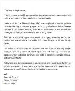 letters of recommendation for graduate school letter of recommendation for graduate school from employer