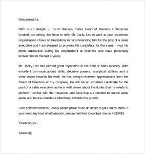 letters of recommendation for jobs work reference letter template