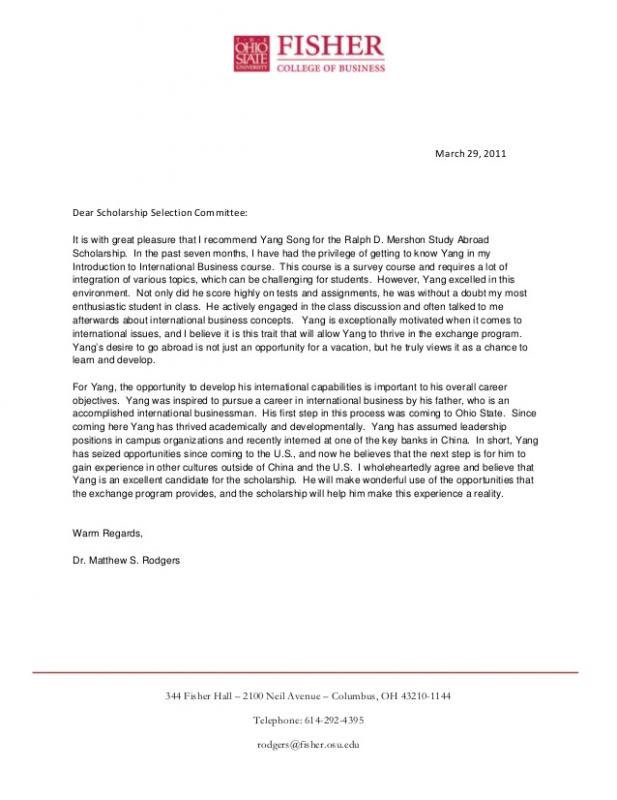 letters of recommendation for scholarships