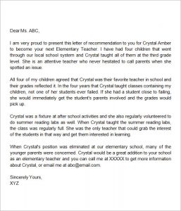 letters of recommendation for teachers letter of recommendation elementary teacher