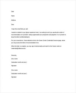 letters of recommendation template email letter of recommendation template