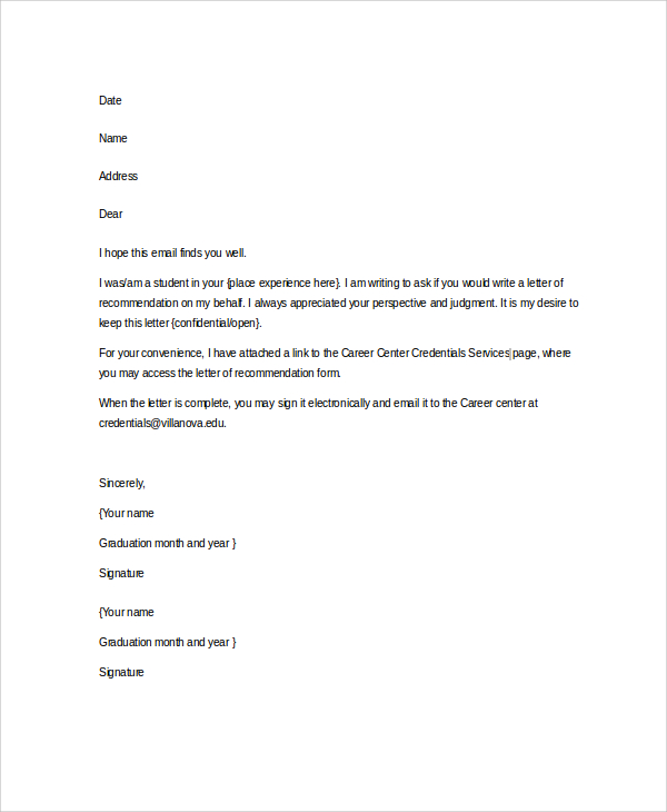 letters of recommendation template